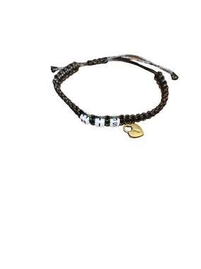 "HIS" Black Braided Letter Bead Bracelet with Heart Charm